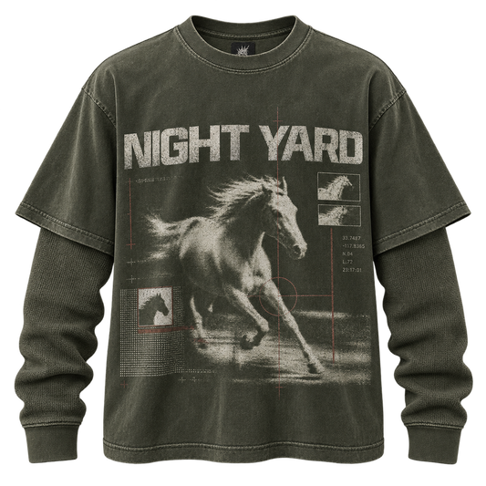 Blackout Horse Layered Thermal Tee by Night Yard on transparent background
