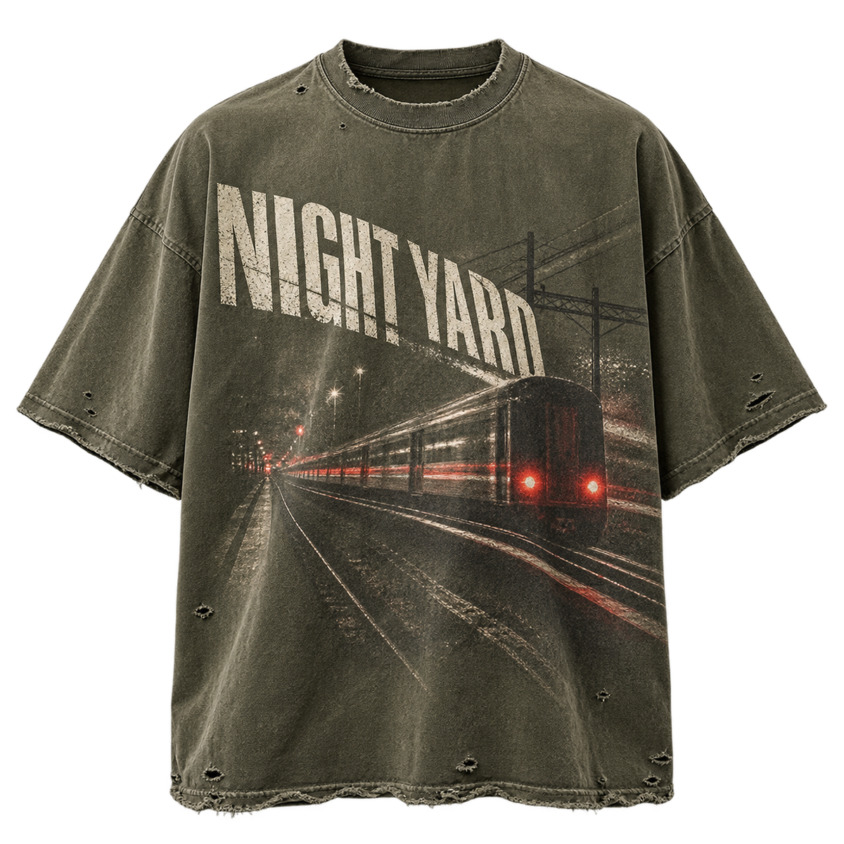 Last Train Distressed Box Tee by Night Yard on transparent background