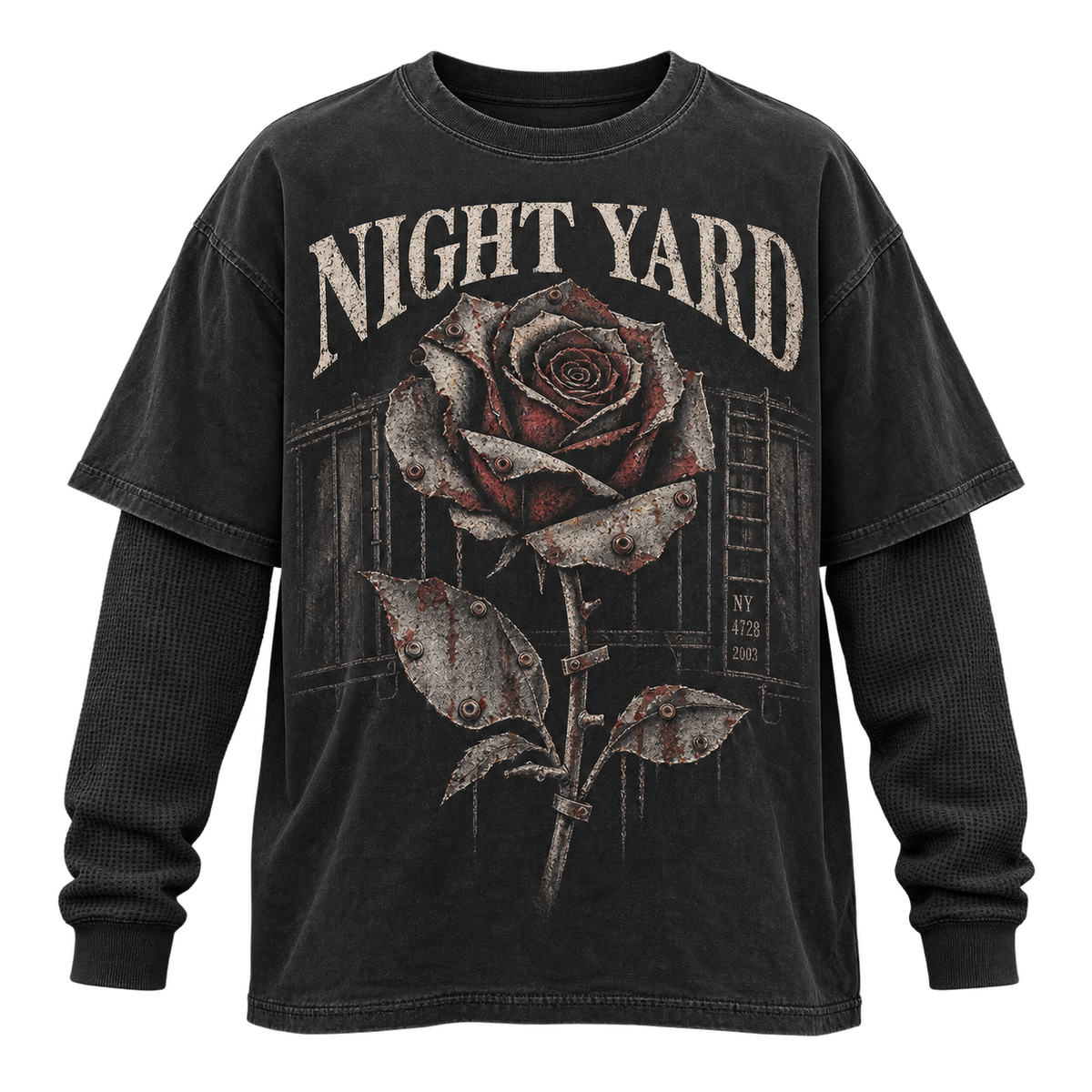 Freight Rose Layered Thermal Tee by Night Yard on transparent background