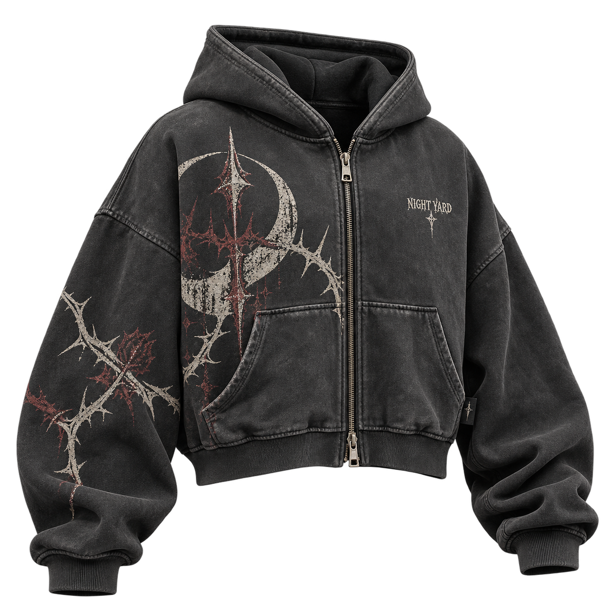 Cropped Thorn Zip Hoodie by Night Yard on transparent background