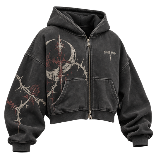 Cropped Thorn Zip Hoodie by Night Yard on transparent background