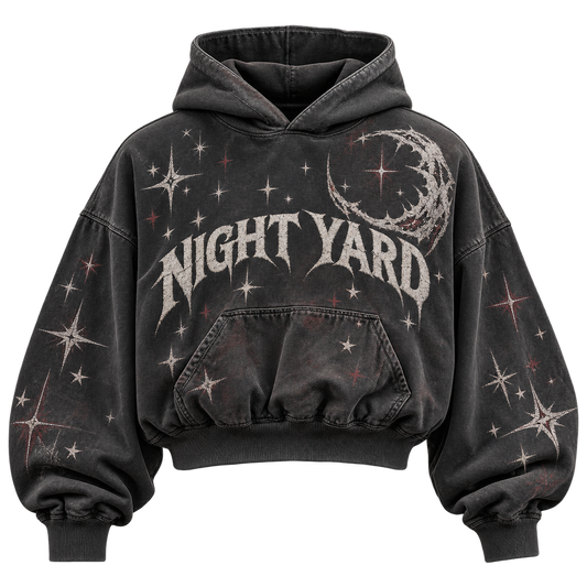 Afterdark Stars Cropped Pullover Hoodie by Night Yard on transparent background