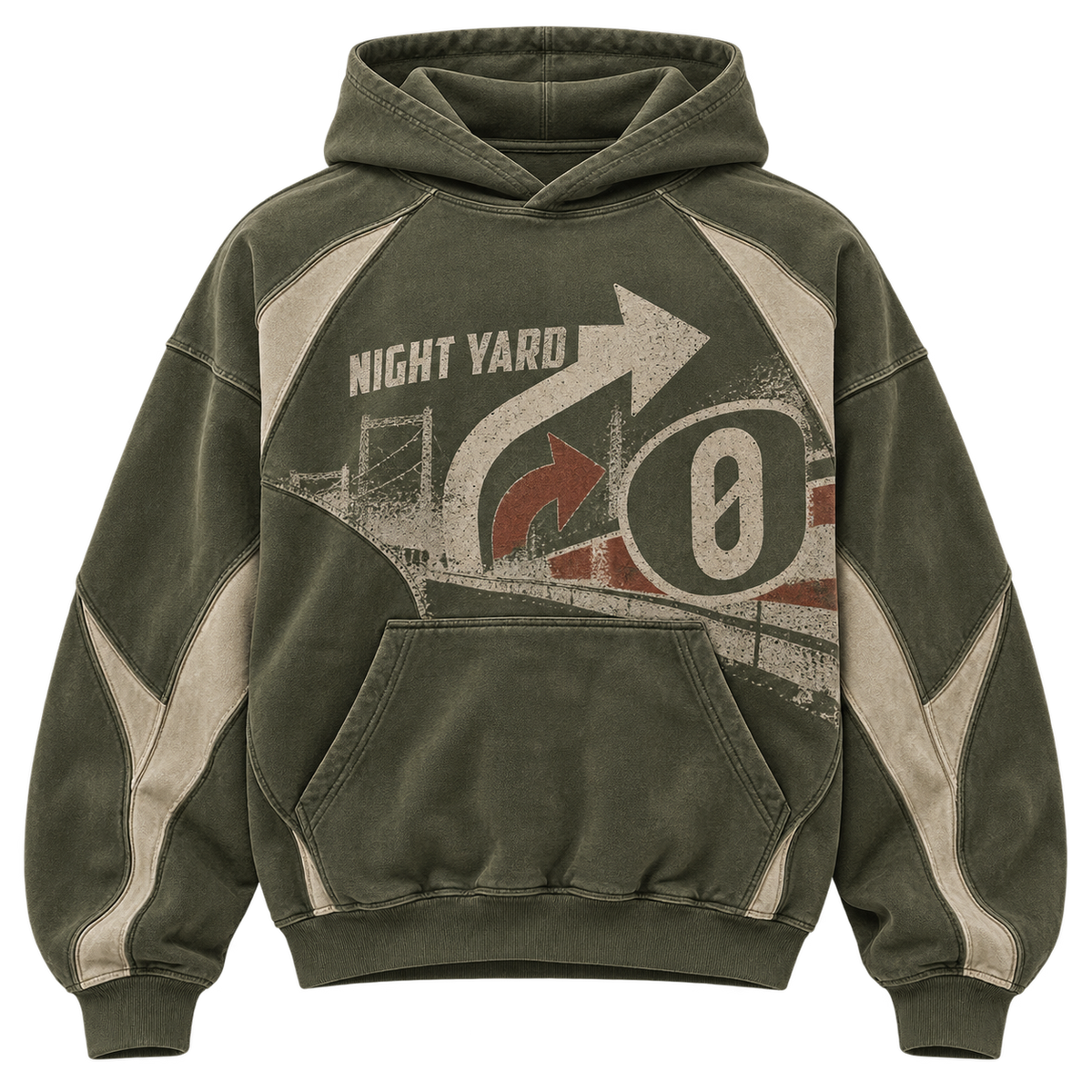 Exit Zero Panelled Box Hoodie by Night Yard on transparent background
