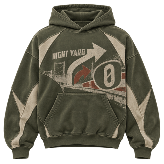 Exit Zero Panelled Box Hoodie by Night Yard on transparent background