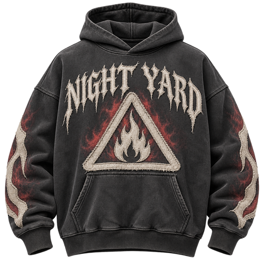 Burn Notice Appliqué Hoodie by Night Yard on transparent background