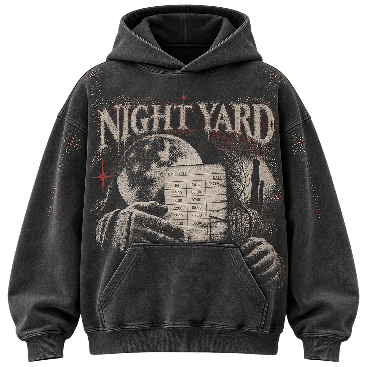 Grave Shift Rhinestone Graphic Hoodie by Night Yard on transparent background