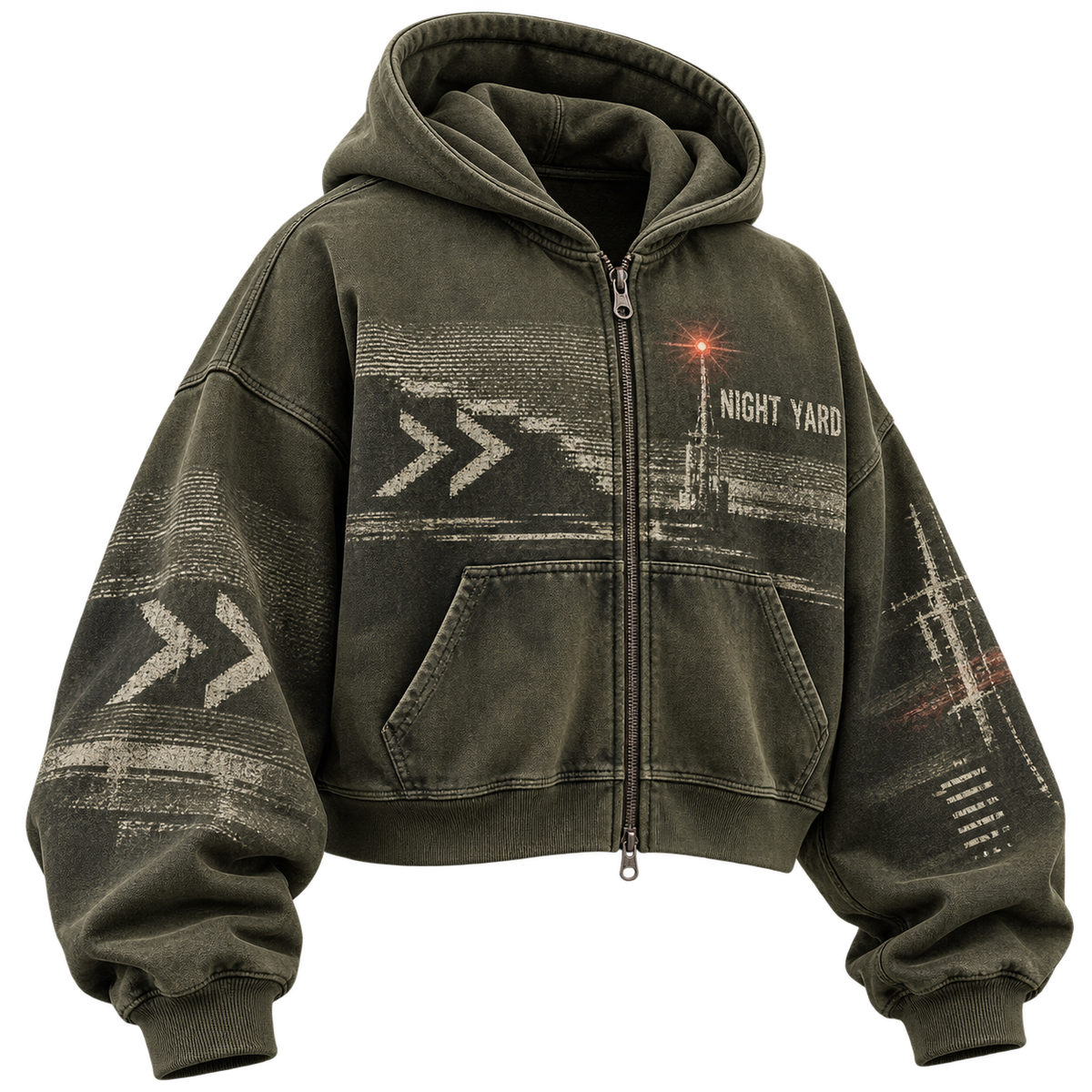 Signal Loss Cropped Zip Hoodie by Night Yard on transparent background