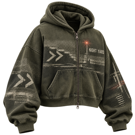 Signal Loss Cropped Zip Hoodie by Night Yard on transparent background