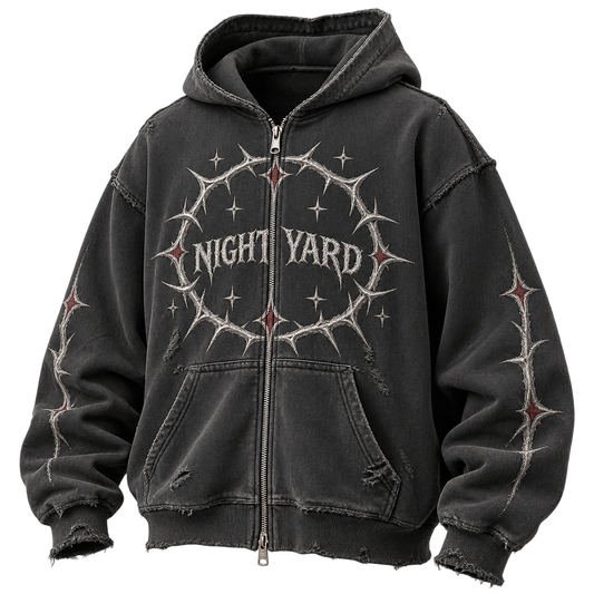 Chrome Thorn Distressed Zip Hoodie by Night Yard on transparent background