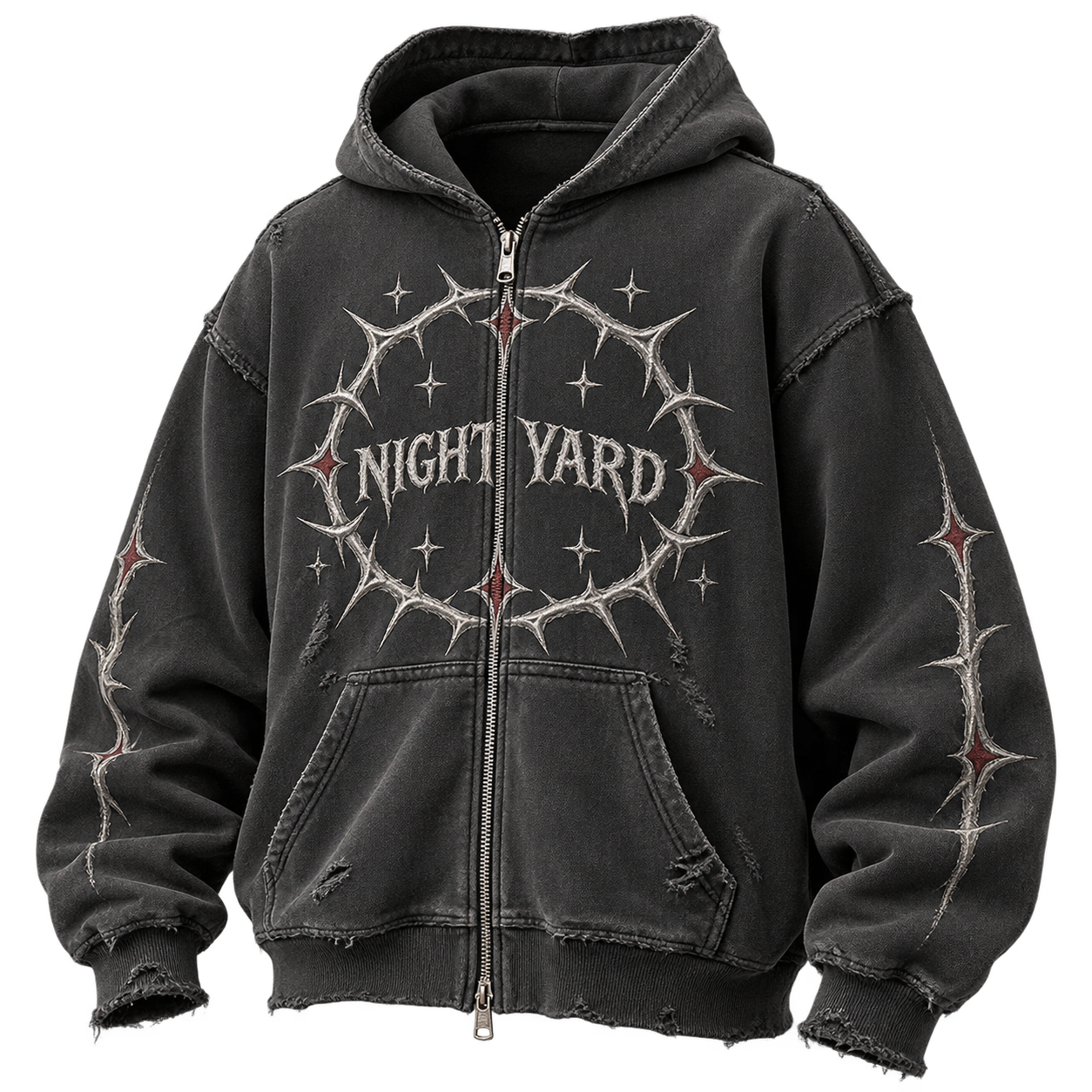 Night Yard Chrome Thorn distressed hoodie