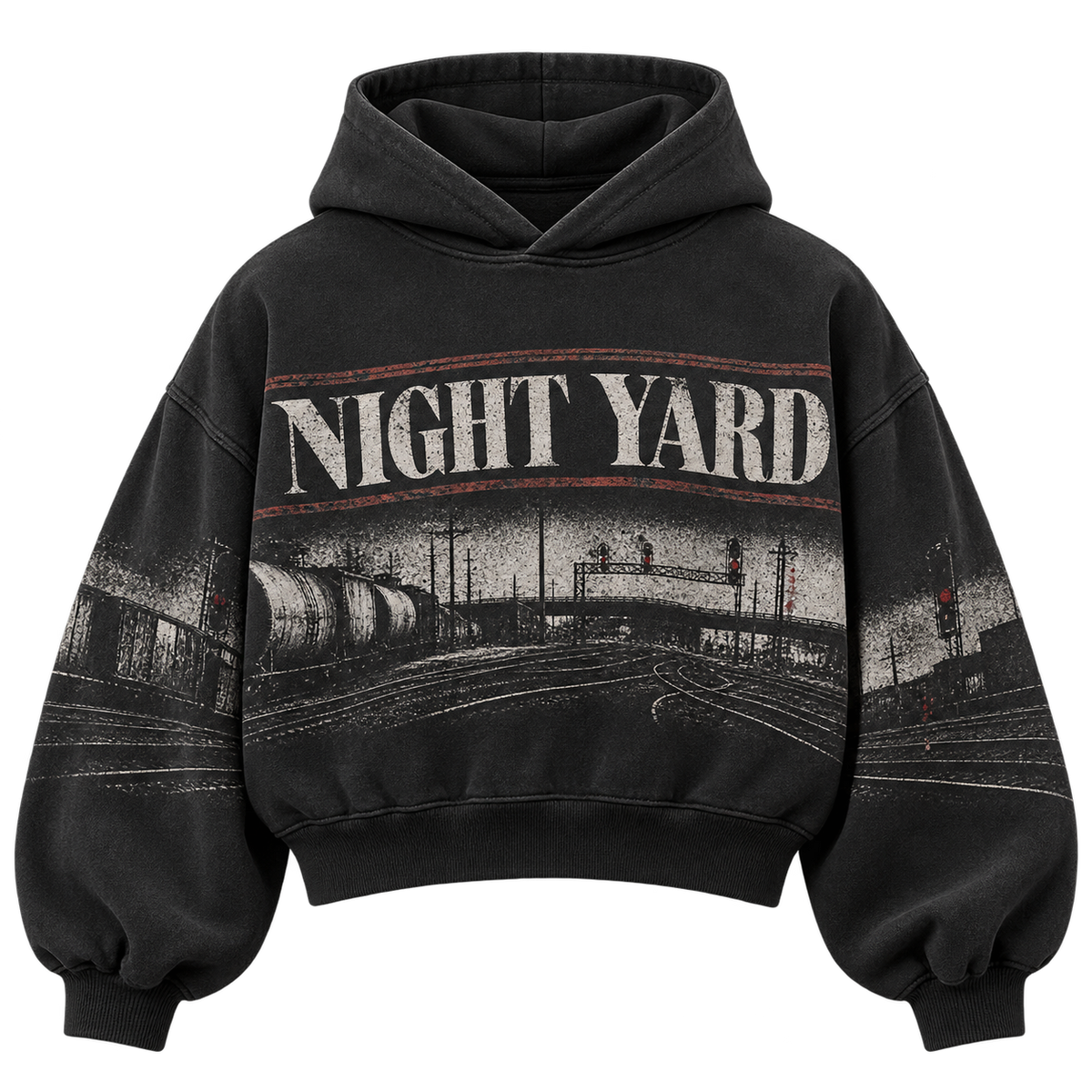 Trackside Cropped Pullover Hoodie by Night Yard on transparent background
