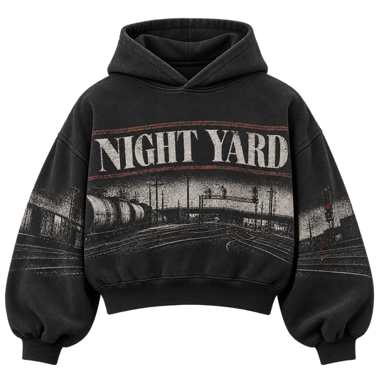 Trackside Cropped Pullover Hoodie by Night Yard on transparent background