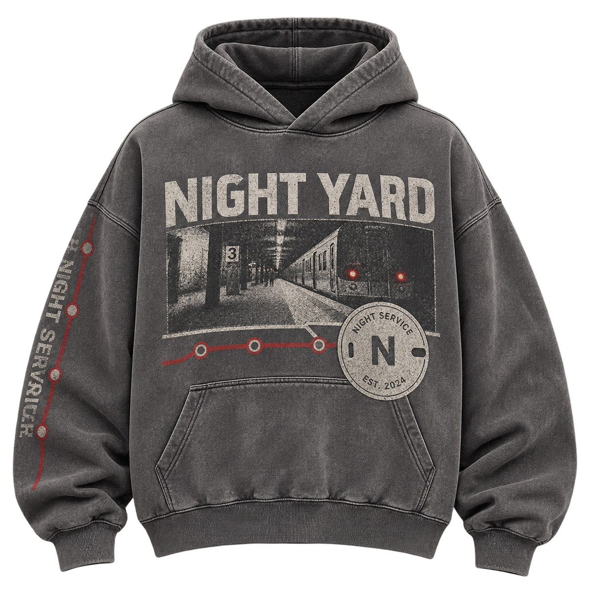 Night Service Washed Box Hoodie by Night Yard on transparent background