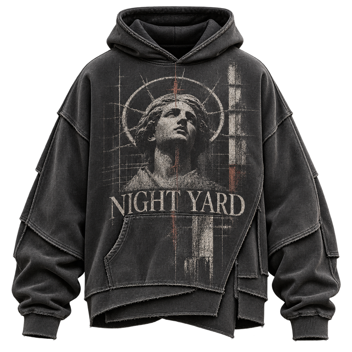Concrete Halo Split Seam Hoodie by Night Yard on transparent background