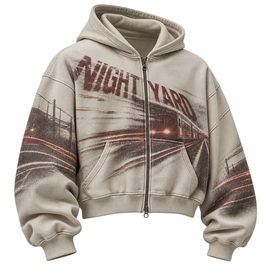 Last Train Cropped Zip Hoodie by Night Yard on transparent background