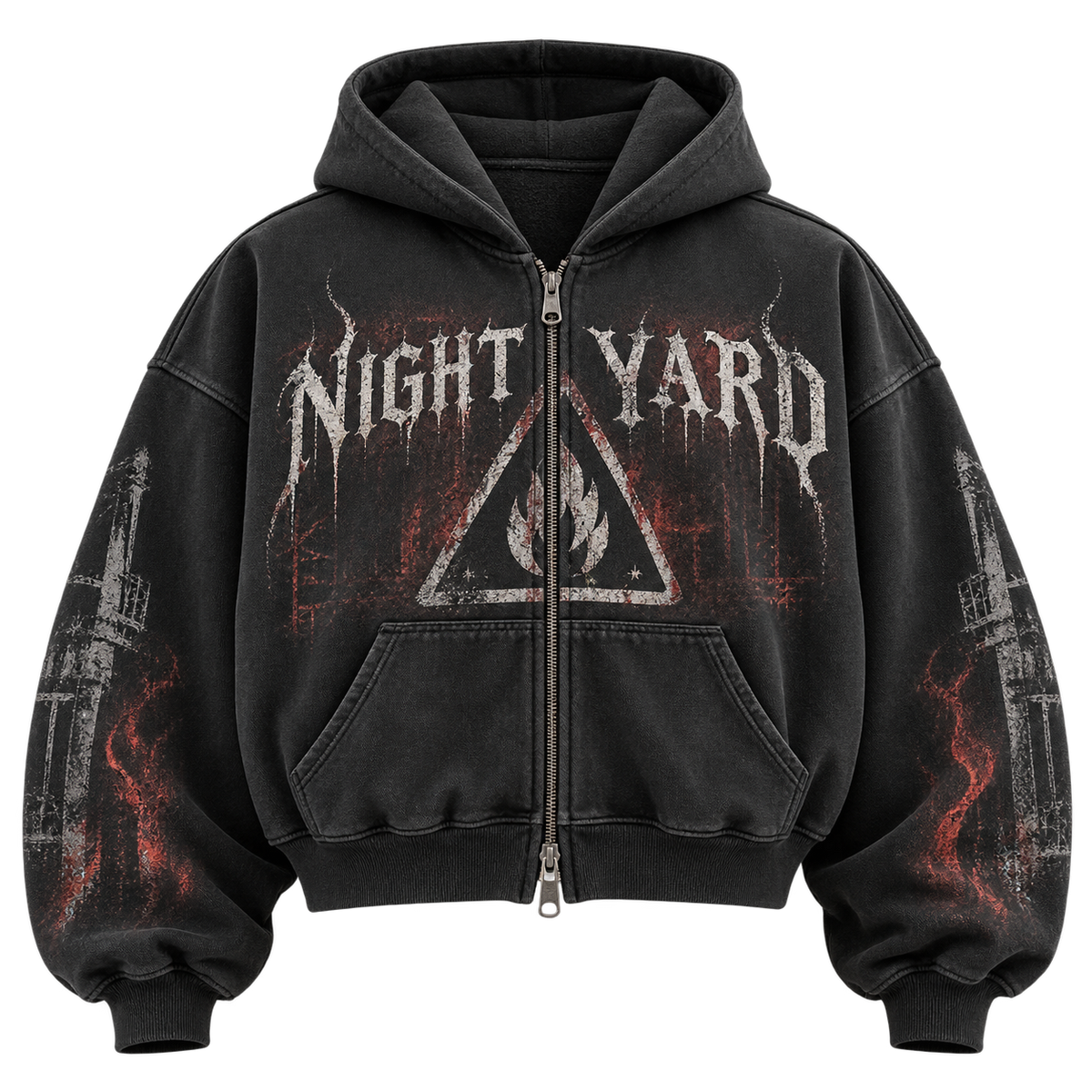Burn Notice Cropped Two-Way Zip Hoodie by Night Yard on transparent background