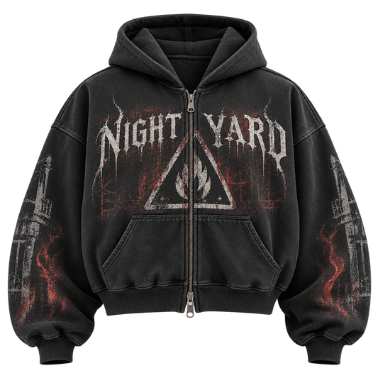 Burn Notice Cropped Two-Way Zip Hoodie by Night Yard on transparent background