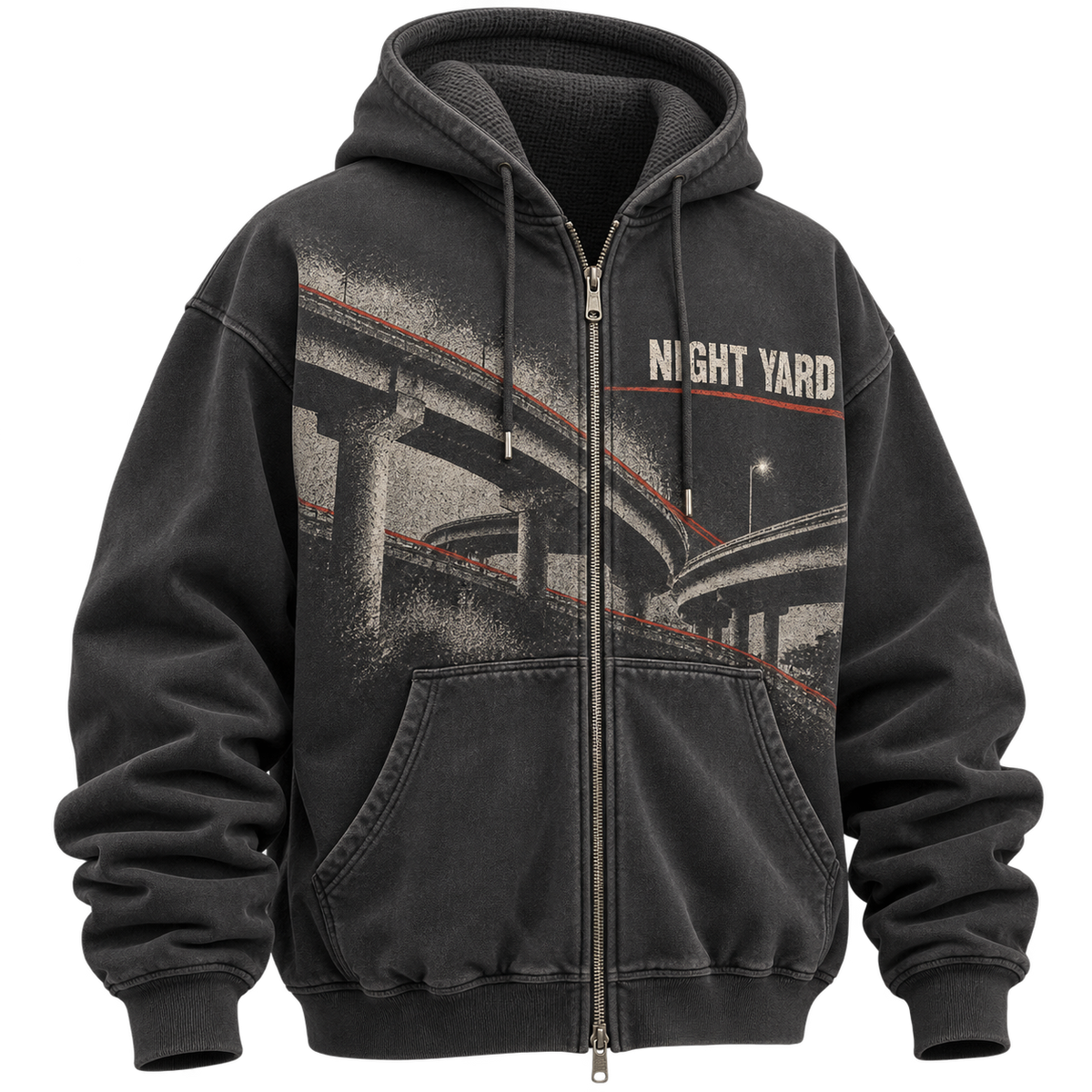 Overpass Thermal Lined Zip Hoodie by Night Yard on transparent background