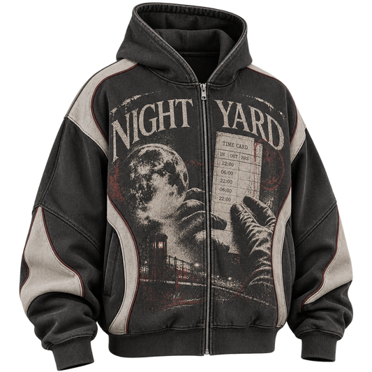 Grave Shift Panelled Full-Zip Hoodie by Night Yard on transparent background