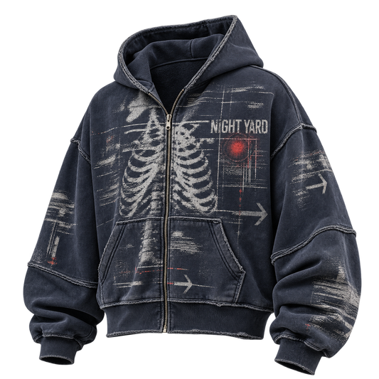 Signal Loss Faded Skeleton Zip Hoodie by Night Yard on transparent background