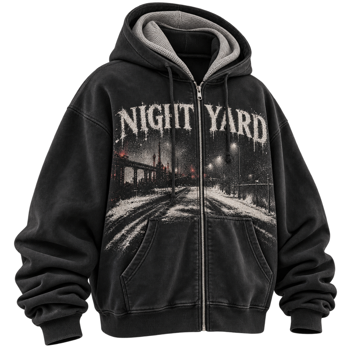 Cold Route Double Hood Zip-Up by Night Yard on transparent background