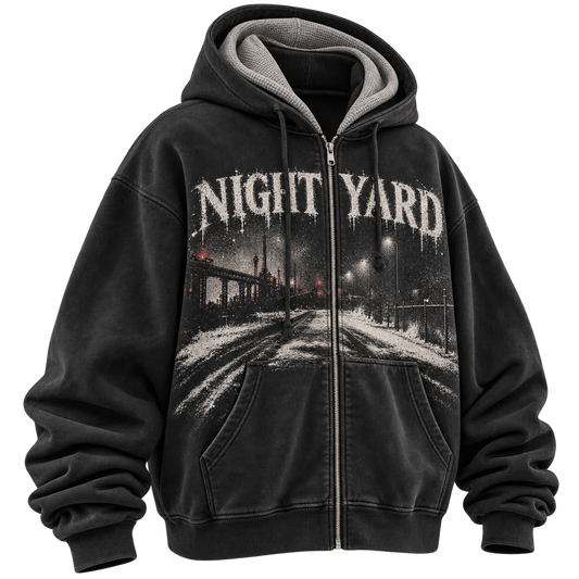 Cold Route Double Hood Zip-Up by Night Yard on transparent background