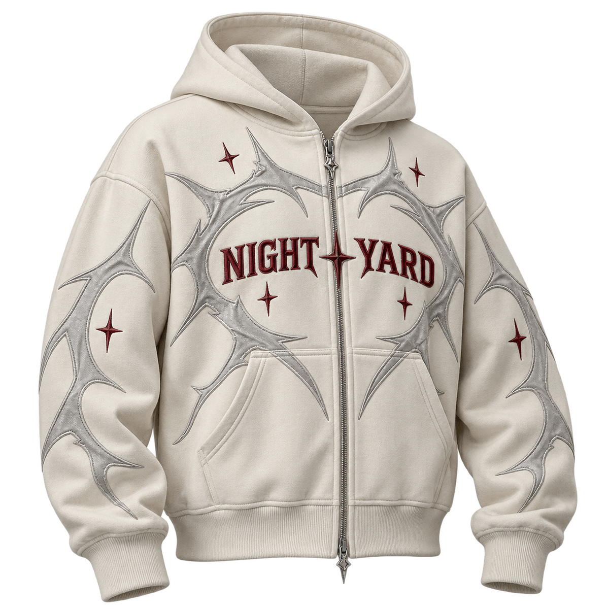 Chrome Thorn Appliqué Zip Hoodie by Night Yard on transparent background