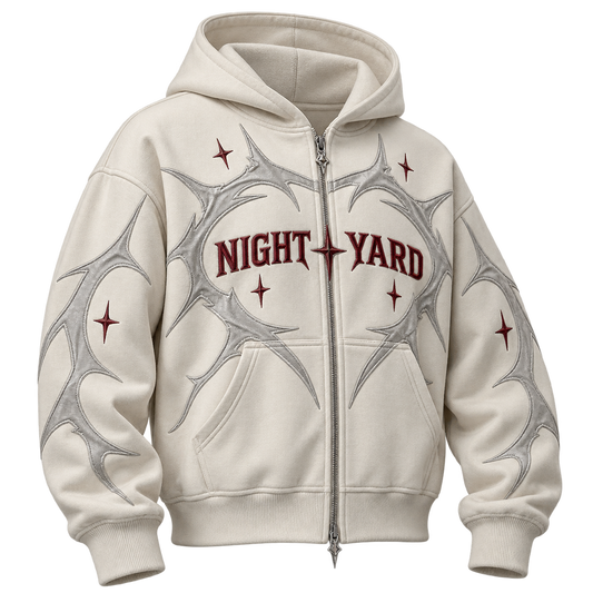 Chrome Thorn Appliqué Zip Hoodie by Night Yard on transparent background