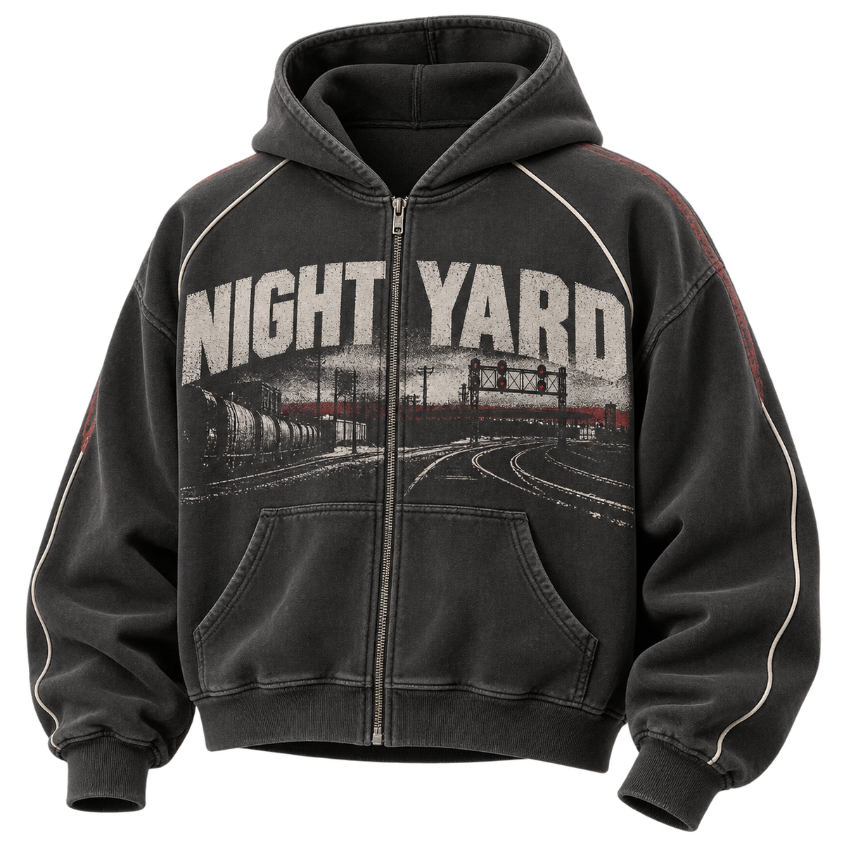 Trackside Washed Track Zip Hoodie by Night Yard on transparent background