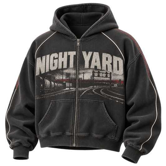Trackside Washed Track Zip Hoodie by Night Yard on transparent background
