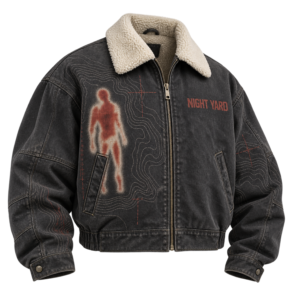 Heat Trace Sherpa Lined Canvas Jacket by Night Yard on transparent background