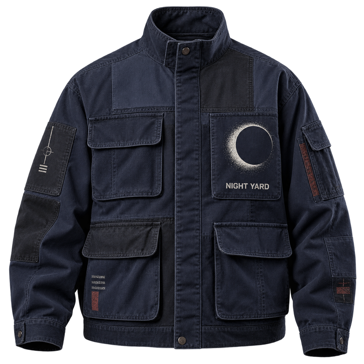 Shadow Dept Patchwork Field Jacket by Night Yard on transparent background