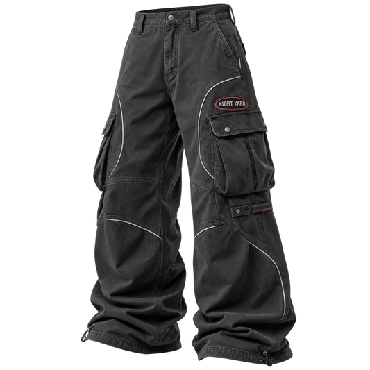 Charcoal Signal Patch Wide Cargo Pant by Night Yard on transparent background