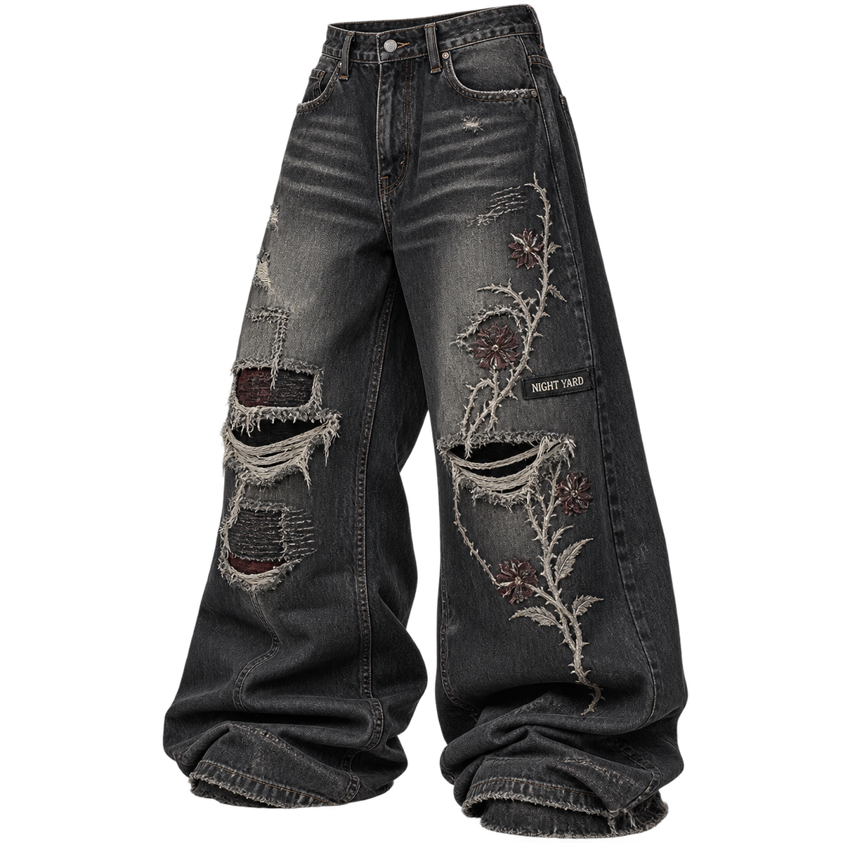 Oxide Night Bloom Distressed Baggy Jean by Night Yard on transparent background