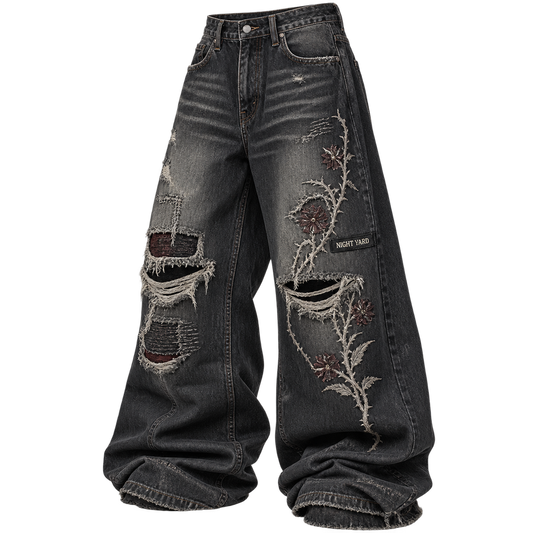 Oxide Night Bloom Distressed Baggy Jean by Night Yard on transparent background