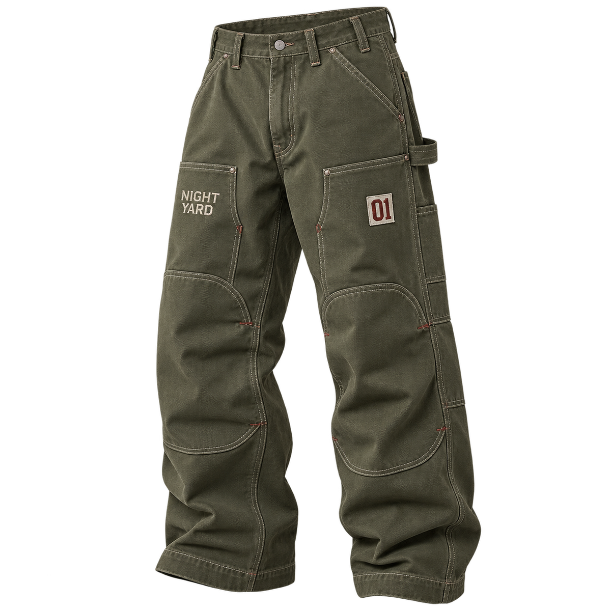 Olive Double Zero Double Knee Pant by Night Yard on transparent background