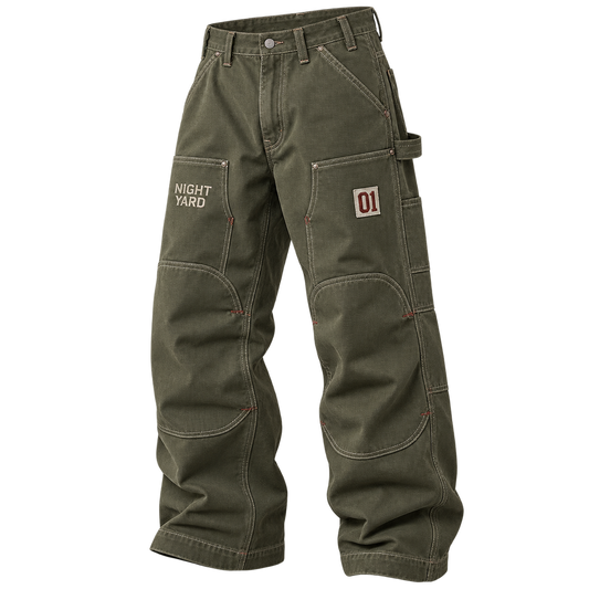 Olive Double Zero Double Knee Pant by Night Yard on transparent background