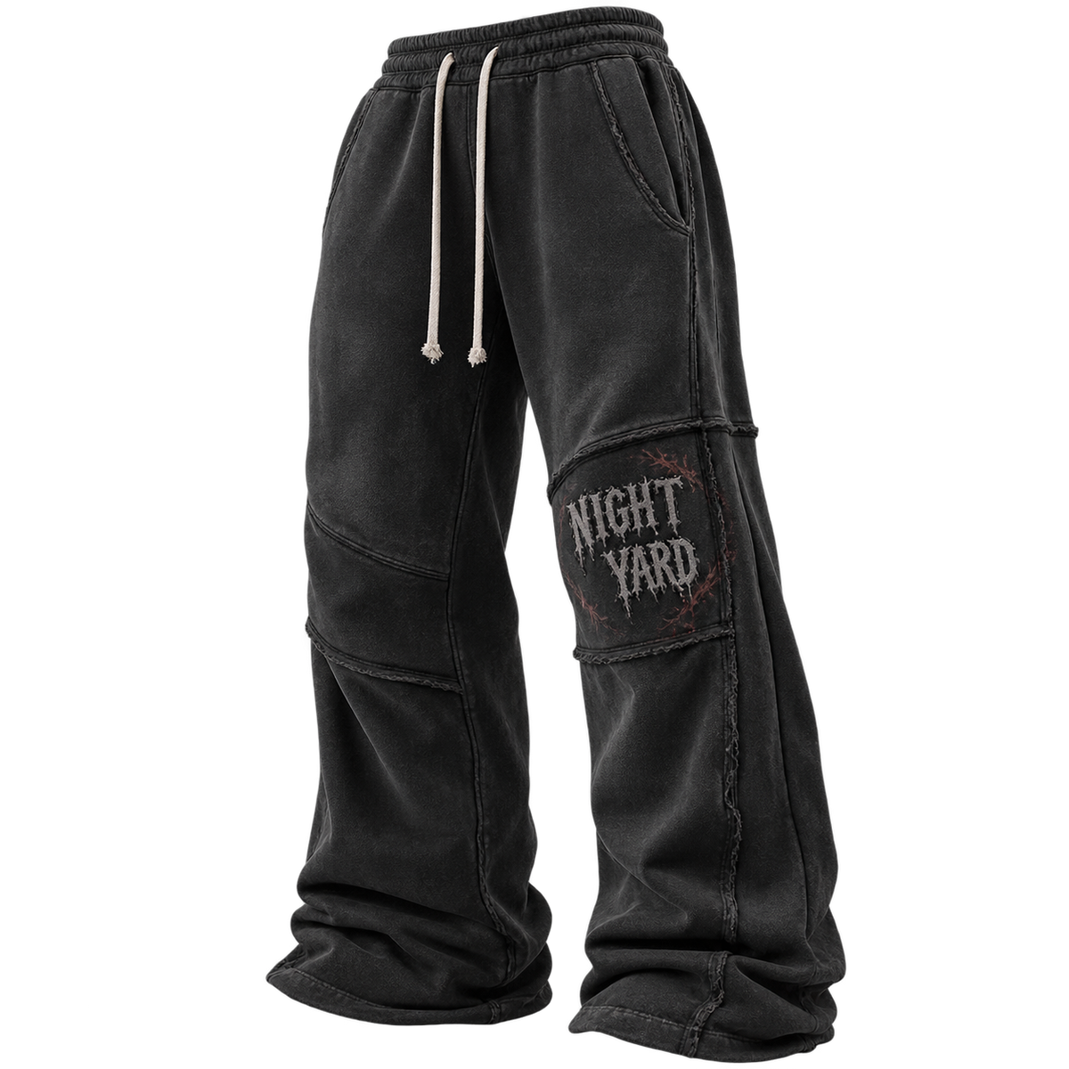 Washed Black Static Knee Flare Sweatpant by Night Yard on transparent background
