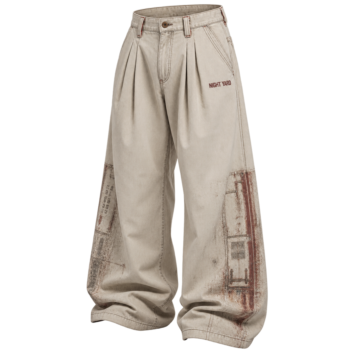 Bone Freight Mark Pleated Wide Trouser by Night Yard on transparent background