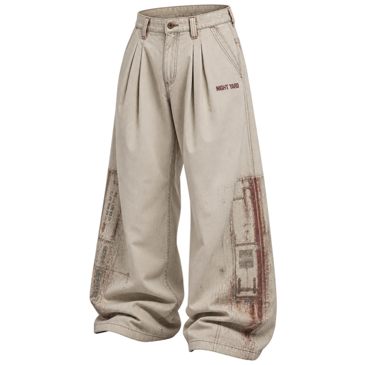 Bone Freight Mark Pleated Wide Trouser by Night Yard on transparent background
