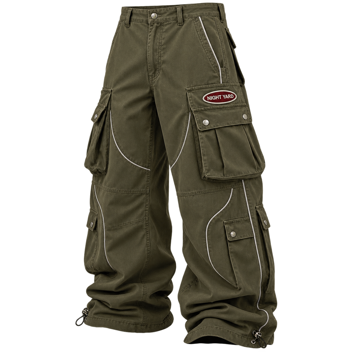 Olive Signal Patch Wide Cargo Pant by Night Yard on transparent background
