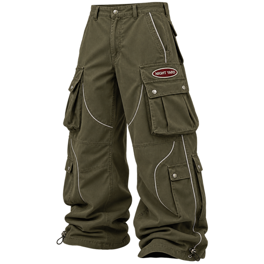 Olive Signal Patch Wide Cargo Pant by Night Yard on transparent background
