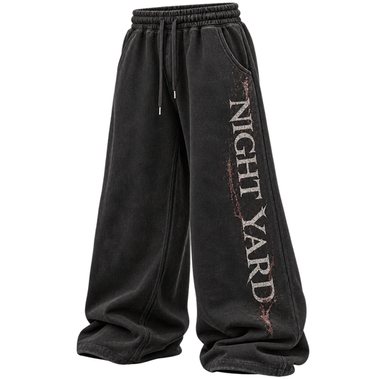 Washed Black Track Type Wide Sweatpant by Night Yard on transparent background