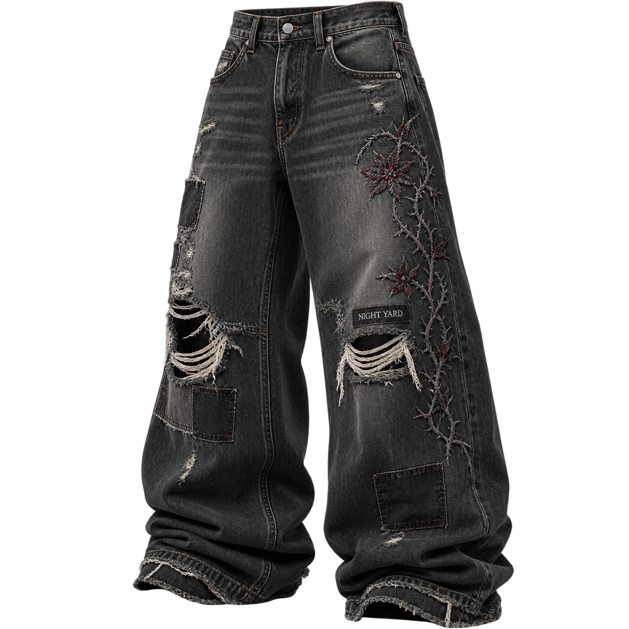 Night Yard Night Bloom distressed baggy jeans