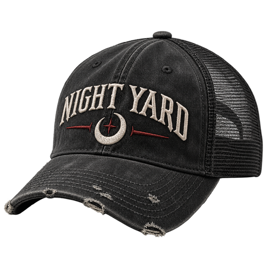 Moon Signal Distressed Trucker Cap by Night Yard on transparent background