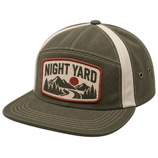 Route Patch Flat-Brim Panel Cap by Night Yard on transparent background