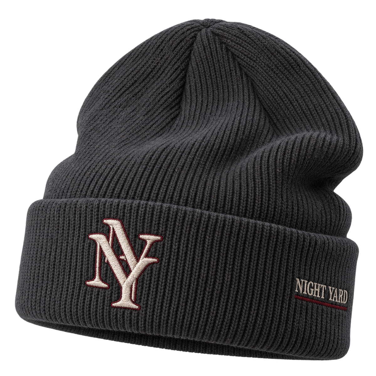 Midnight NY Monogram Cuffed Beanie by Night Yard on transparent background