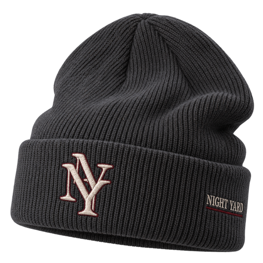 Midnight NY Monogram Cuffed Beanie by Night Yard on transparent background